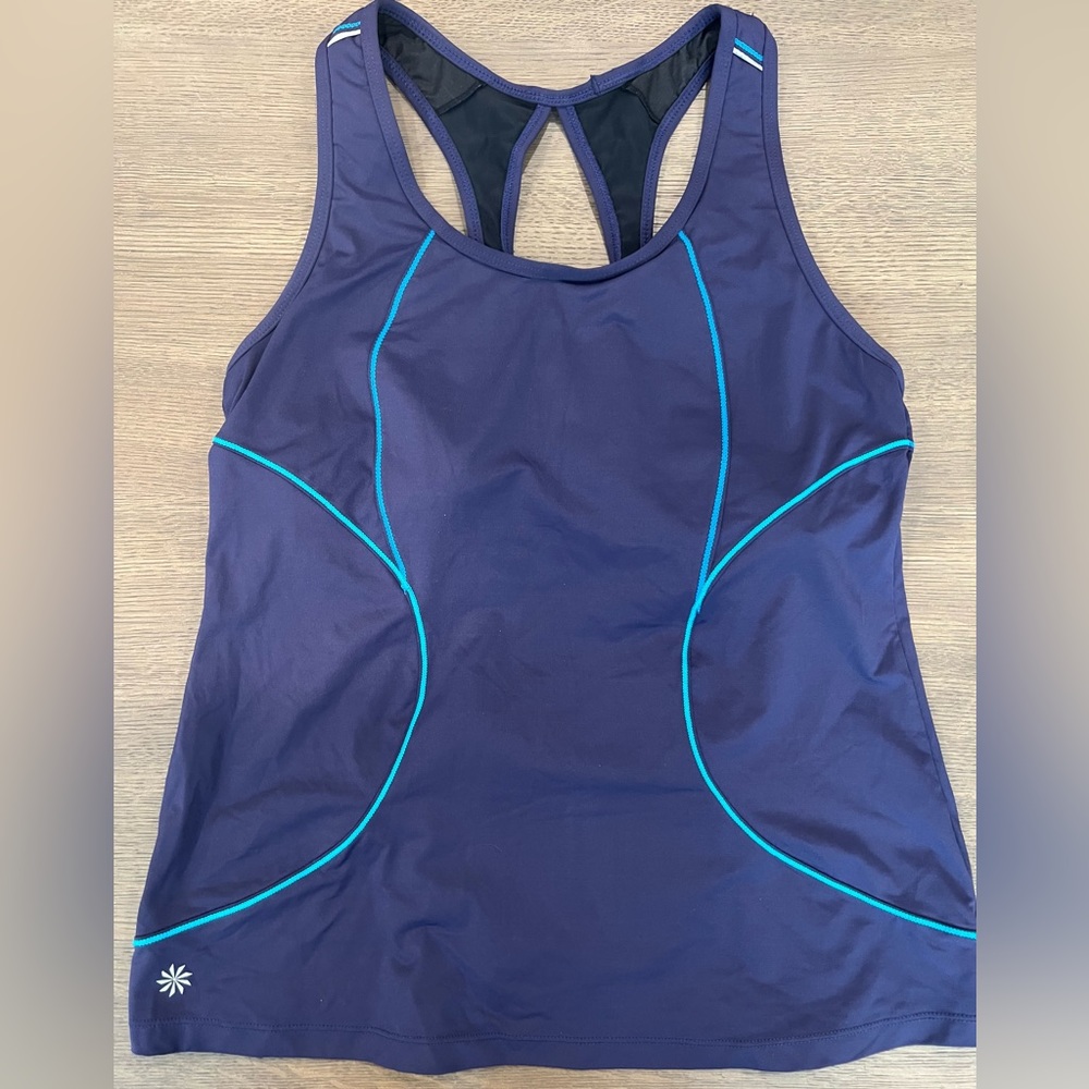 EUC Athleta Energy Keyhole Racerback Zip Pocket Tank Purple Blue Size L Large